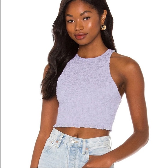 NWOT HOUSE OF HARLOW 1960 Portofino smocked sleeveless top periwinkle Large new - Picture 1 of 8